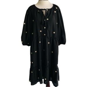 My Danielle Black Midi Dress Floral Embroidery XL Boho WhimsyGoth Cottagecore